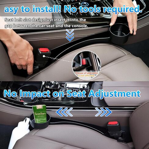 Seat gap filler Compatible with Crosstrek/Forester.Deeper Than Standard Retail Models(7.5cm)|Added Cup Holder (2 Fixed Points) + Hooks + Charging Cable Port |2pcs Black| Free Window Break Hammer 1pcs| in Saudi Arabia