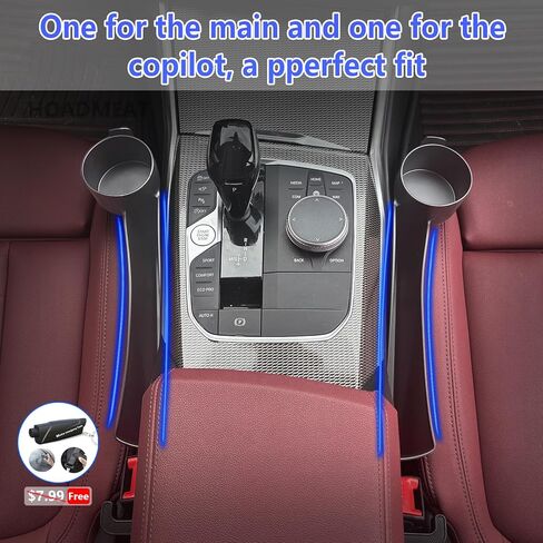 Seat gap filler Compatible with Crosstrek/Forester.Deeper Than Standard Retail Models(7.5cm)|Added Cup Holder (2 Fixed Points) + Hooks + Charging Cable Port |2pcs Black| Free Window Break Hammer 1pcs| in Saudi Arabia