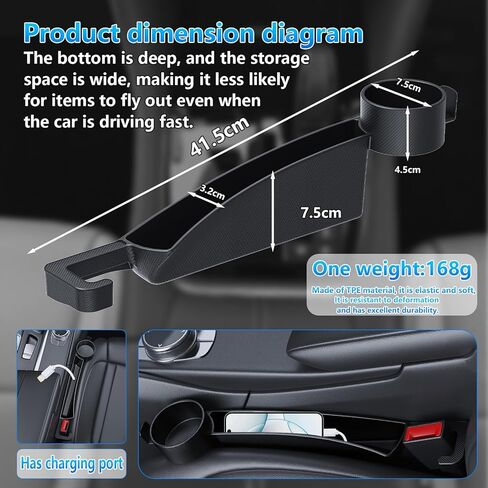 Seat gap filler Compatible with Crosstrek/Forester.Deeper Than Standard Retail Models(7.5cm)|Added Cup Holder (2 Fixed Points) + Hooks + Charging Cable Port |2pcs Black| Free Window Break Hammer 1pcs| in Saudi Arabia