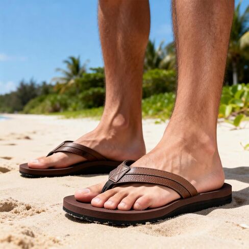 Men’s Leather Flip Flops with Arch Support Comfort Summer Sandals in Saudi Arabia