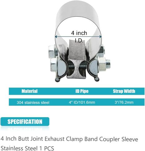 4.0 Inch Exhaust Clamp 4" Butt Joint Band Clamp Sleeve Coupler Stainless Steel 3 Inch for Exhaust Pipes, Mufflers and Catalytic Converters (2 PCS) in Saudi Arabia