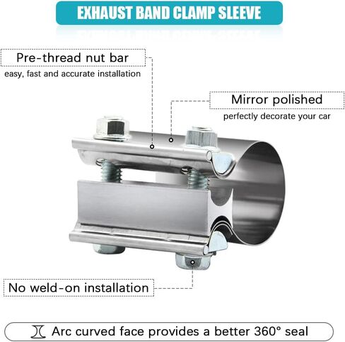 4.0 Inch Exhaust Clamp 4" Butt Joint Band Clamp Sleeve Coupler Stainless Steel 3 Inch for Exhaust Pipes, Mufflers and Catalytic Converters (2 PCS) in Saudi Arabia