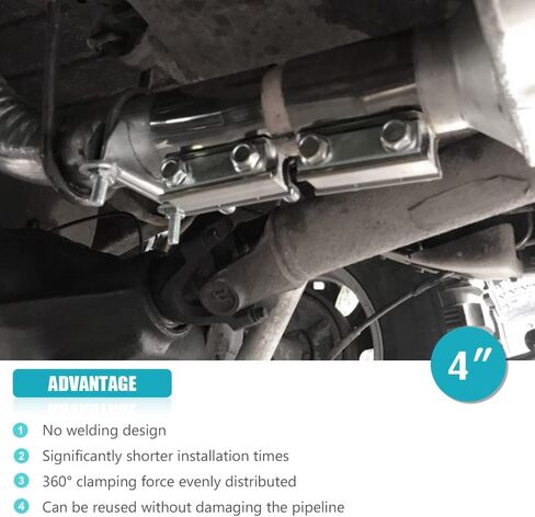 4.0 Inch Exhaust Clamp 4" Butt Joint Band Clamp Sleeve Coupler Stainless Steel 3 Inch for Exhaust Pipes, Mufflers and Catalytic Converters (2 PCS) in Saudi Arabia