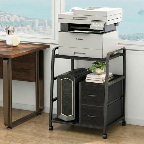 Large Printer Stand with Storage and 2 Drawers, Printer Cart Heavy Duty Printer Table for Home Office, 200 Lbs Capacity, with Adjustable Feet & Wheels in Saudi Arabia