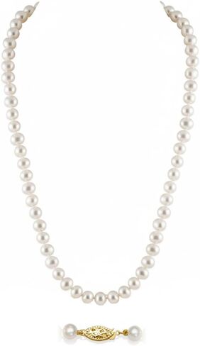 Belacqua Natural Cultured Freshwater Real Pearl Strand Necklace in 14K Yellow Gold, 6.0-7.0mm AAA Quality Round White Pearls, 14 to 24 Inches Length, Fishhook Clasp, Jewelry for Women, Gift Box Included in Saudi Arabia