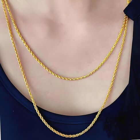14K Solid Yellow Gold Rope Chain Necklace, 1.5mm，2.0mm，3.0mm,4.0mm with Diamond-Cut Accents, Unisex Gift (Available in 16-36 Inch Lengths) (4.0mm, 18，inch) in Saudi Arabia