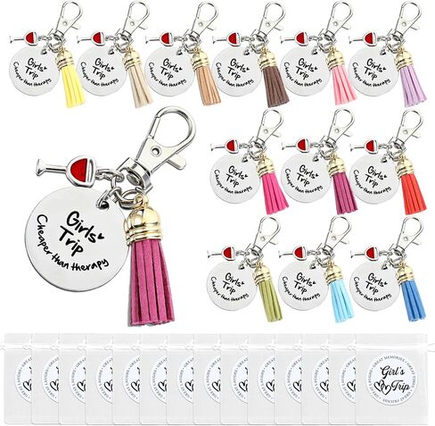 Sureio 12 Sets Girls Trip Gifts Favors Keychains Girls Weekend Favors for Women Travel Gift Key Ring Charm for Bestie Friends Sisters Friendship Cruise Vacation Bachelorette Party Supplies in Saudi Arabia