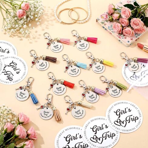 Sureio 12 Sets Girls Trip Gifts Favors Keychains Girls Weekend Favors for Women Travel Gift Key Ring Charm for Bestie Friends Sisters Friendship Cruise Vacation Bachelorette Party Supplies in Saudi Arabia