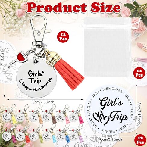 Sureio 12 Sets Girls Trip Gifts Favors Keychains Girls Weekend Favors for Women Travel Gift Key Ring Charm for Bestie Friends Sisters Friendship Cruise Vacation Bachelorette Party Supplies in Saudi Arabia