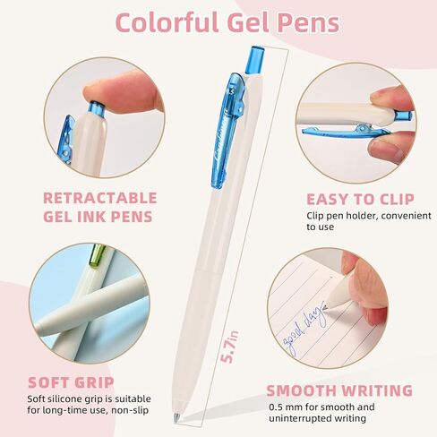 أقلام حبر جل ملونة 0.5 مم 8 ألوان قابلة للسحب سريعة الجفاف قلم حبر ملون بنقطة دقيقة للكتابة الناعمة، قبضة مريحة للمكتب والمدرسة ورسم اليوميات وتدوين الملاحظات in Kuwait