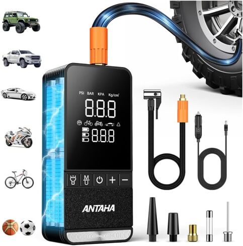 Tire Inflator Portable Air Compressor, 150 PSI Cordless Smart Air Pump for Car Tires, LED Light & Auto Shut-Off, Portable Tires Pump for Car, Motorcycles, Bikes, Balls, Mini Bike Pump in Saudi Arabia