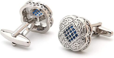 Men's Cufflink Set, Silver with Blue Zircon, Comes with a Gift Box, Can be Used as Accessories and Gifts. Add Color to your Clothes. in Saudi Arabia