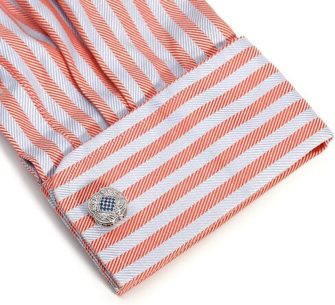 Men's Cufflink Set, Silver with Blue Zircon, Comes with a Gift Box, Can be Used as Accessories and Gifts. Add Color to your Clothes. in Saudi Arabia