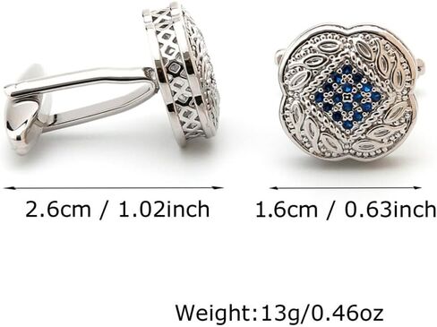 Men's Cufflink Set, Silver with Blue Zircon, Comes with a Gift Box, Can be Used as Accessories and Gifts. Add Color to your Clothes. in Saudi Arabia