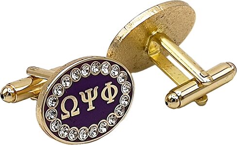 Omega Psi/Ψ Phi Crystal Stones Oval Cuff Links [Clear - 7/8"W] - ID#12993 in Saudi Arabia