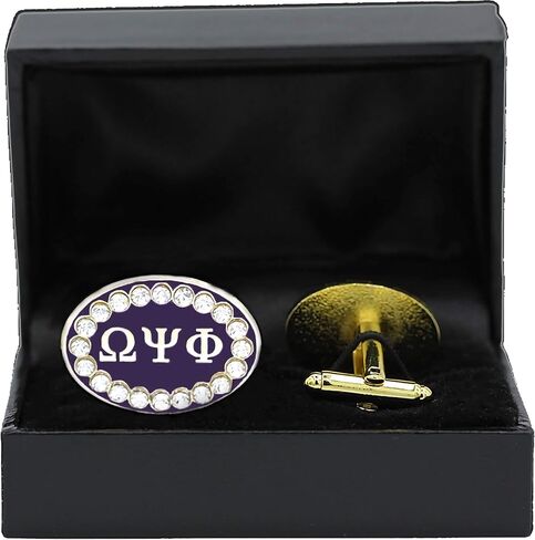 Omega Psi/Ψ Phi Crystal Stones Oval Cuff Links [Clear - 7/8"W] - ID#12993 in Saudi Arabia