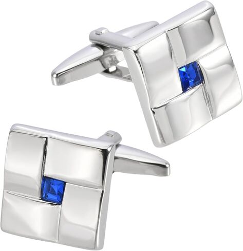 Square Metal Silver Cufflinks with Blue Crystal for Men Lady In Gift Box Classic Men's Cuff Links Jewelry for Wedding Party Daily Office Business Events Tuxedo Dress in Saudi Arabia