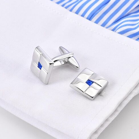 Square Metal Silver Cufflinks with Blue Crystal for Men Lady In Gift Box Classic Men's Cuff Links Jewelry for Wedding Party Daily Office Business Events Tuxedo Dress in Saudi Arabia