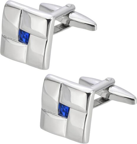 Square Metal Silver Cufflinks with Blue Crystal for Men Lady In Gift Box Classic Men's Cuff Links Jewelry for Wedding Party Daily Office Business Events Tuxedo Dress in Saudi Arabia