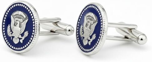 Presidential Barack Obama Silver Cufflinks for Men, Presidential Seal Eagle Engraved Signature, Silver Plated Brass Formal Cuff Links, Collectible Gift for Him, Executive Business Wedding Groom Accessories Patriotic Jewelry in Saudi Arabia