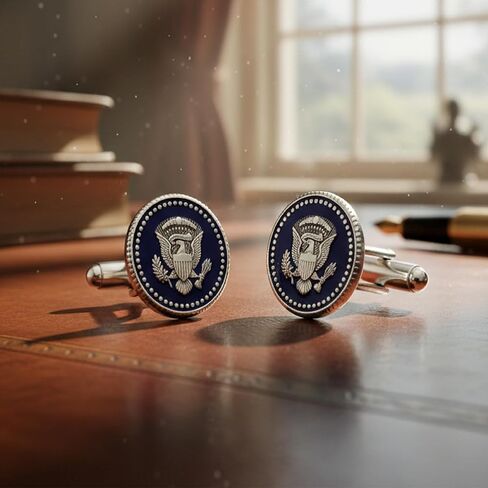 Presidential Barack Obama Silver Cufflinks for Men, Presidential Seal Eagle Engraved Signature, Silver Plated Brass Formal Cuff Links, Collectible Gift for Him, Executive Business Wedding Groom Accessories Patriotic Jewelry in Saudi Arabia