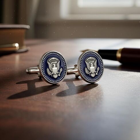 Presidential Barack Obama Silver Cufflinks for Men, Presidential Seal Eagle Engraved Signature, Silver Plated Brass Formal Cuff Links, Collectible Gift for Him, Executive Business Wedding Groom Accessories Patriotic Jewelry in Saudi Arabia