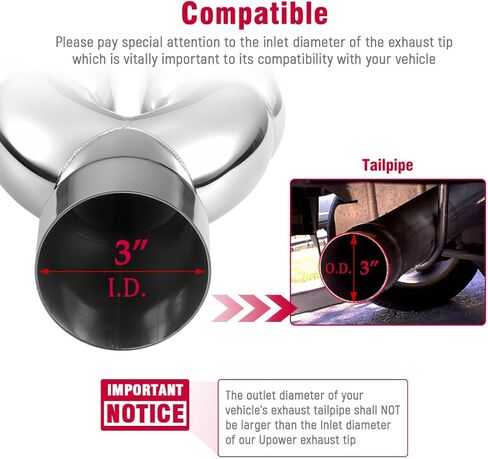 Upower 3" Dual Exhaust Tip, 3" Inlet 3" outlet 9.5" Long Universal 3 Inch Y Tail Pipe Double Wall Polished Stainless Steel Tailpipe Tip in Saudi Arabia