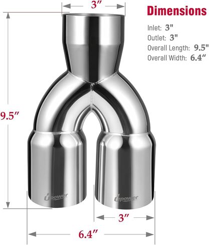 Upower 3" Dual Exhaust Tip, 3" Inlet 3" outlet 9.5" Long Universal 3 Inch Y Tail Pipe Double Wall Polished Stainless Steel Tailpipe Tip in Saudi Arabia