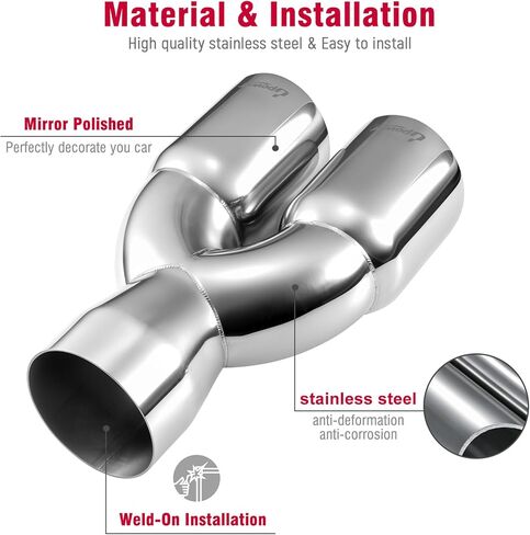 Upower 3" Dual Exhaust Tip, 3" Inlet 3" outlet 9.5" Long Universal 3 Inch Y Tail Pipe Double Wall Polished Stainless Steel Tailpipe Tip in Saudi Arabia