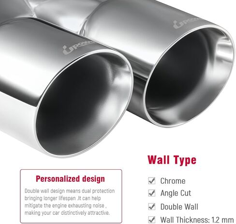 Upower 3" Dual Exhaust Tip, 3" Inlet 3" outlet 9.5" Long Universal 3 Inch Y Tail Pipe Double Wall Polished Stainless Steel Tailpipe Tip in Saudi Arabia