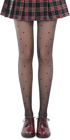 1 Pcs Heart Tights for Women, Black Pattern Tights, Polyester Smooth Stockings with Decorative Heart Design, Sheer Tight for Women Snag Resistant, Fits Waist Under 26in, 39.37in Length in Saudi Arabia