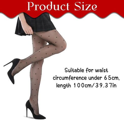 1 Pcs Heart Tights for Women, Black Pattern Tights, Polyester Smooth Stockings with Decorative Heart Design, Sheer Tight for Women Snag Resistant, Fits Waist Under 26in, 39.37in Length in Saudi Arabia