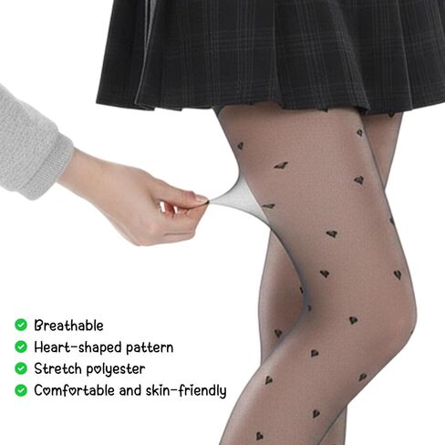 1 Pcs Heart Tights for Women, Black Pattern Tights, Polyester Smooth Stockings with Decorative Heart Design, Sheer Tight for Women Snag Resistant, Fits Waist Under 26in, 39.37in Length in Saudi Arabia