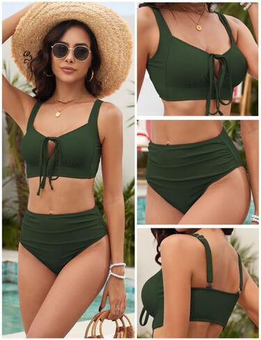 ZAFUL المرأة عالية الخصر بيكيني قطعتين ملابس السباحة التحكم في البطن الدانتيل يصل الجبهة ملابس السباحة الرجعية مع أسفل Ruched in Kuwait