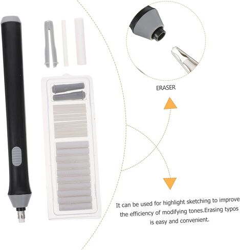 Electric Eraser Auto-Rotate Sketch Modification Tool for Artists Students Designers Black Electric Pencil Eraser for Drawing Correction and Highlighting in Saudi Arabia
