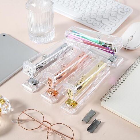 Transparent Stapler, Stapler with Transparent Shell for Home, Office, Paperwork, Rose Gold in Saudi Arabia