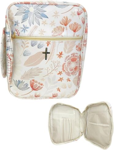 Large Bible Bag for Women, PU Leather Scripture Tote with Zipper Closure and Handles, 13x10x3 Inch Bible Cover Case for Church, Study, Travel, Gift for Christian Women in Kuwait