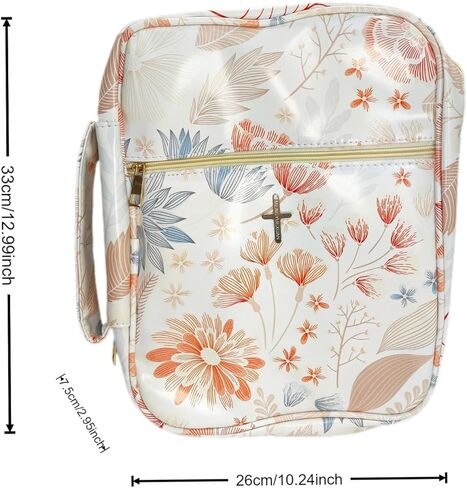 Large Bible Bag for Women, PU Leather Scripture Tote with Zipper Closure and Handles, 13x10x3 Inch Bible Cover Case for Church, Study, Travel, Gift for Christian Women in Kuwait