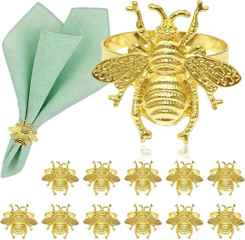 Bumblebee Napkin Rings Holder Set of 12 Gold Eco-Friendly Metal Bee Napkin Ring Insect Serviette Holder for Wedding Party Dinner Christmas Holidays Decor in Kuwait