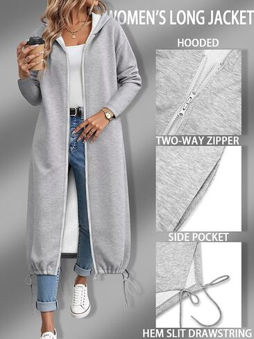 Women's Zip Up Hoodies Oversized Long Tunic Sweatshirts Casual Long Sleeve 2026 Fall Winter Hoodie Jacket Coat in Saudi Arabia