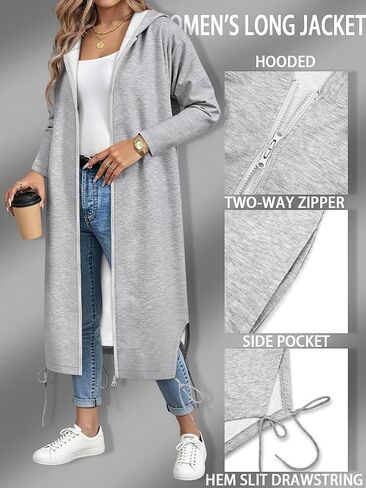 Women's Zip Up Hoodies Oversized Long Tunic Sweatshirts Casual Long Sleeve 2026 Fall Winter Hoodie Jacket Coat in Saudi Arabia