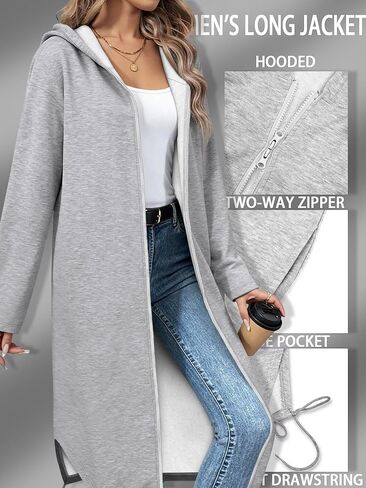 Women's Zip Up Hoodies Oversized Long Tunic Sweatshirts Casual Long Sleeve 2026 Fall Winter Hoodie Jacket Coat in Saudi Arabia