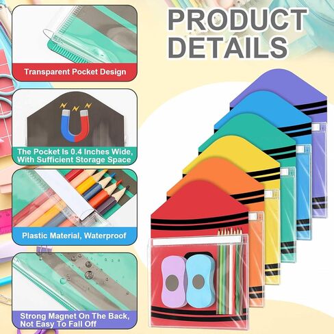 6 قطع جيب مغناطيسي 12 × 9.5 بوصة حامل ملفات مغناطيسي منقوش على شكل أقلام تلوين، جيب أمامي شفاف ذاتي اللصق مع شريط ملصق لملاحظات المستندات، وحقيبة تخزين لألواح الثلاجة البيضاء in Kuwait