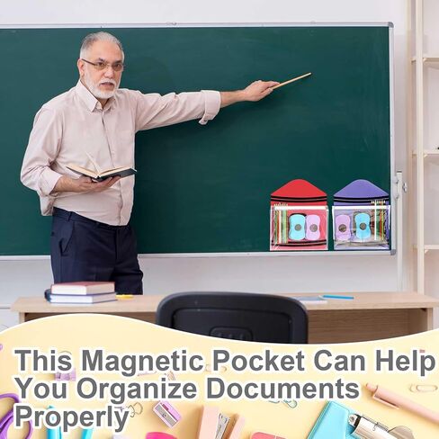 6 قطع جيب مغناطيسي 12 × 9.5 بوصة حامل ملفات مغناطيسي منقوش على شكل أقلام تلوين، جيب أمامي شفاف ذاتي اللصق مع شريط ملصق لملاحظات المستندات، وحقيبة تخزين لألواح الثلاجة البيضاء in Kuwait