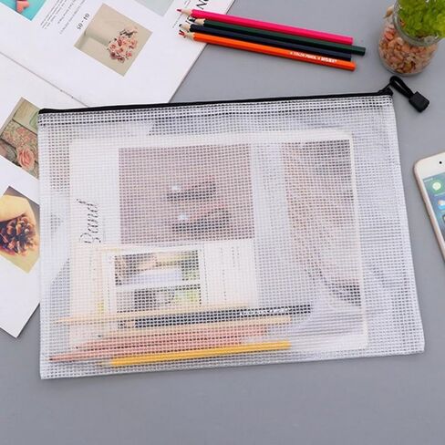 Semi-Transparent Zip File Bags | A4 Size Plastic Mesh Document Pouches, Office Organizer & Storage Bags 1-2 in Saudi Arabia