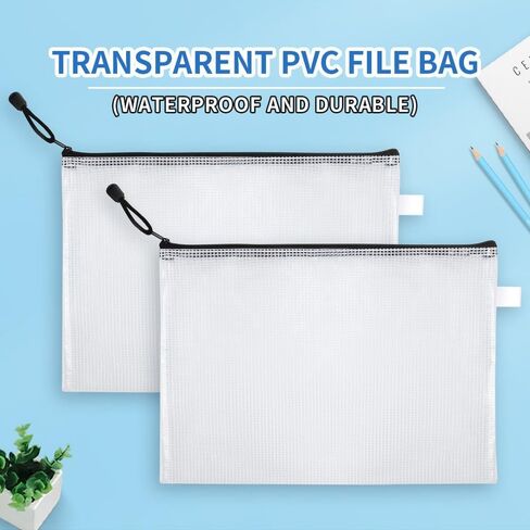 Semi-Transparent Zip File Bags | A4 Size Plastic Mesh Document Pouches, Office Organizer & Storage Bags 1-2 in Saudi Arabia