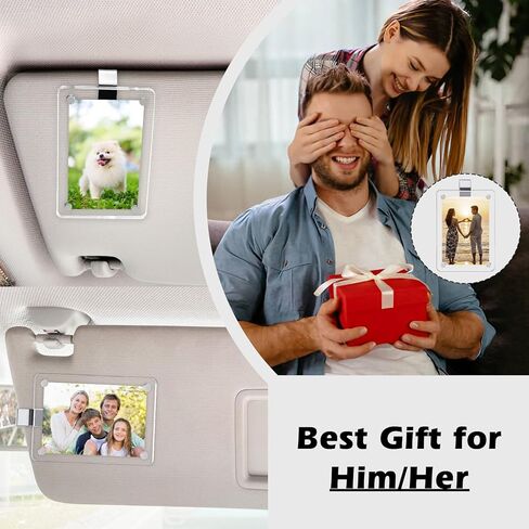 Gifts for Boyfriend Husband - 2 Pack Car Visor Photo Frame, Magnetic Acrylic Picture Holder for Polaroid & Wallet Photos (3.5x2.3), Personalized Valentine's Day Car Decorations in Saudi Arabia