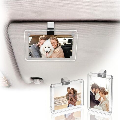 Gifts for Boyfriend Husband - 2 Pack Car Visor Photo Frame, Magnetic Acrylic Picture Holder for Polaroid & Wallet Photos (3.5x2.3), Personalized Valentine's Day Car Decorations in Saudi Arabia