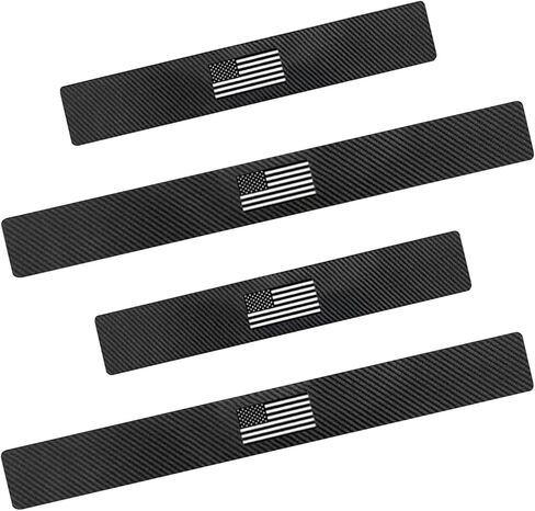4 PCS American Flag Car Door Sill Protectors, Carbon Fiber Anti-scratch Sill Pad Film, Anti-slip Waterproof Rear Trunk Entry Guard, Self-adhesive Protection Part for Cars SUVs Trucks (Black) in Saudi Arabia