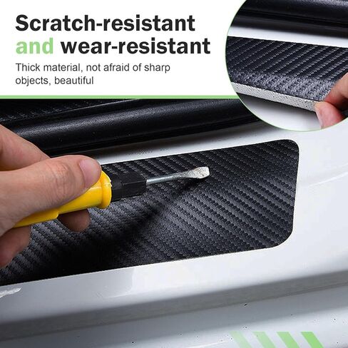 4 PCS American Flag Car Door Sill Protectors, Carbon Fiber Anti-scratch Sill Pad Film, Anti-slip Waterproof Rear Trunk Entry Guard, Self-adhesive Protection Part for Cars SUVs Trucks (Black) in Saudi Arabia